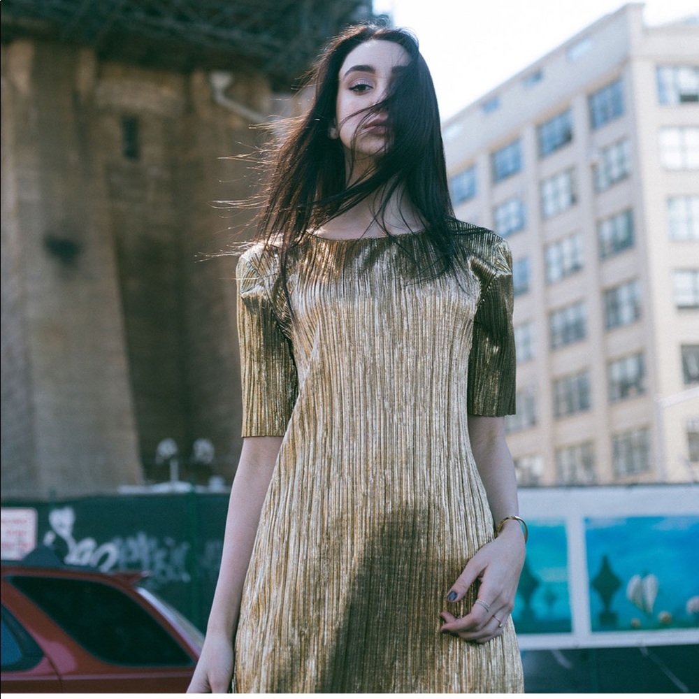 Zara Gold Metallic Midi Dress 💫